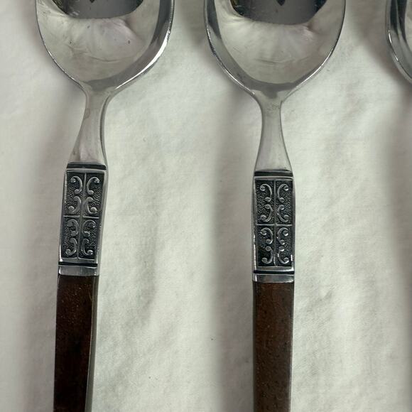 Ekco Eterna La Joya VTG Set 4 Soup Spoons Stainless Steel Faux Wood Flatware - Picture 8 of 10